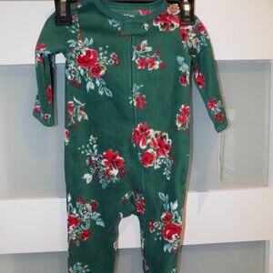 Carter's Green Floral Print LS 2 Way Zipper Footie Size 6 Months Girl's New